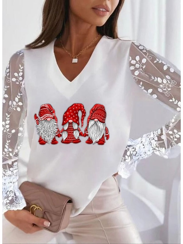 Kelsey - White top with Christmas print