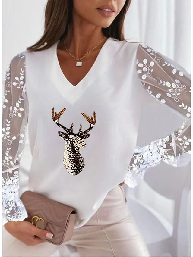 Kelsey - White top with Christmas print